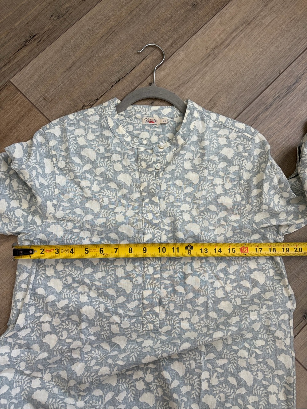 Faherty Penelope Linen Floral 3/4 Sleeve Popover Casual Dress Grey Green Cream M - Picture 10 of 11